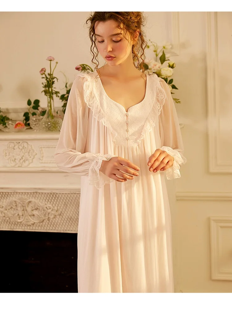 Винтажная Женская хлопковая длинная ночная рубашка роскошная белая кружевная