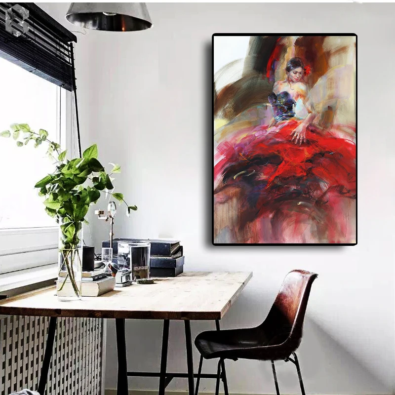 

Modern Abstract Spain Flamenco Beauty Dancer Canvas Painting Wall Art Picture Digital Dancer Character Home Decoration