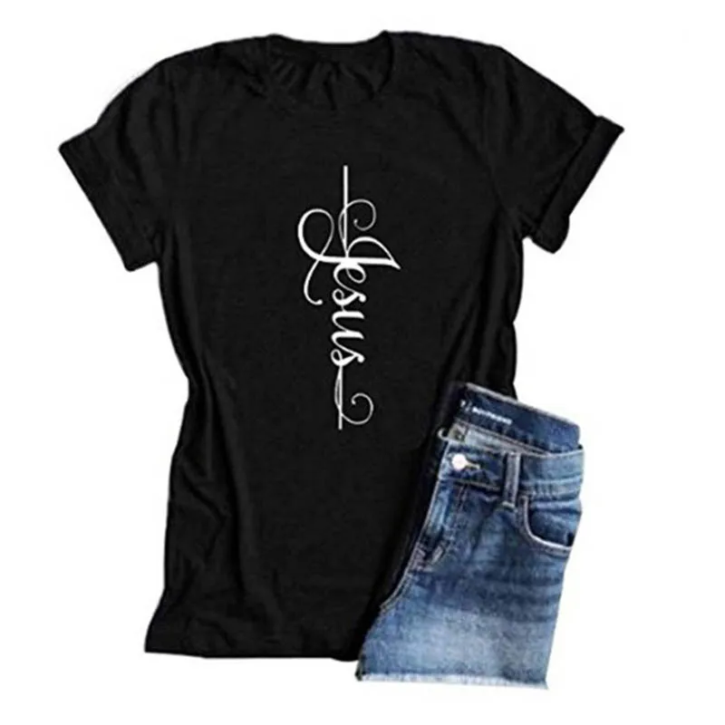 Женская футболка с надписью Jesus Cross летняя повседневная принтом в стиле Харадзюку