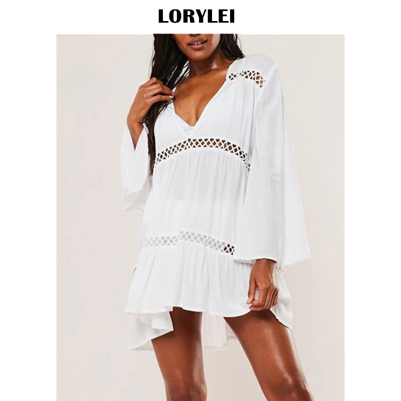 2020 сексуальное открытое белое хлопковое летнее пляжное платье женская пляжная