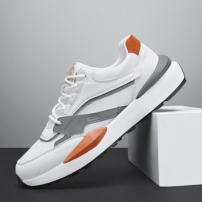 

Men's Tennis Shoes Fashion Mixed Color Leather Stitching Lace-Up Shoes Outdoor Breathable Casual Shoes All-Match Men Sneakers