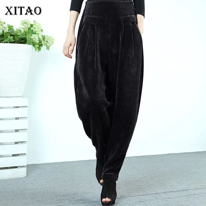 

XITAO/Зимние новые женские штаны, Модные свободные повседневные вельветовые шаровары, осень 2021, Универсальные однотонные штаны большого разм...