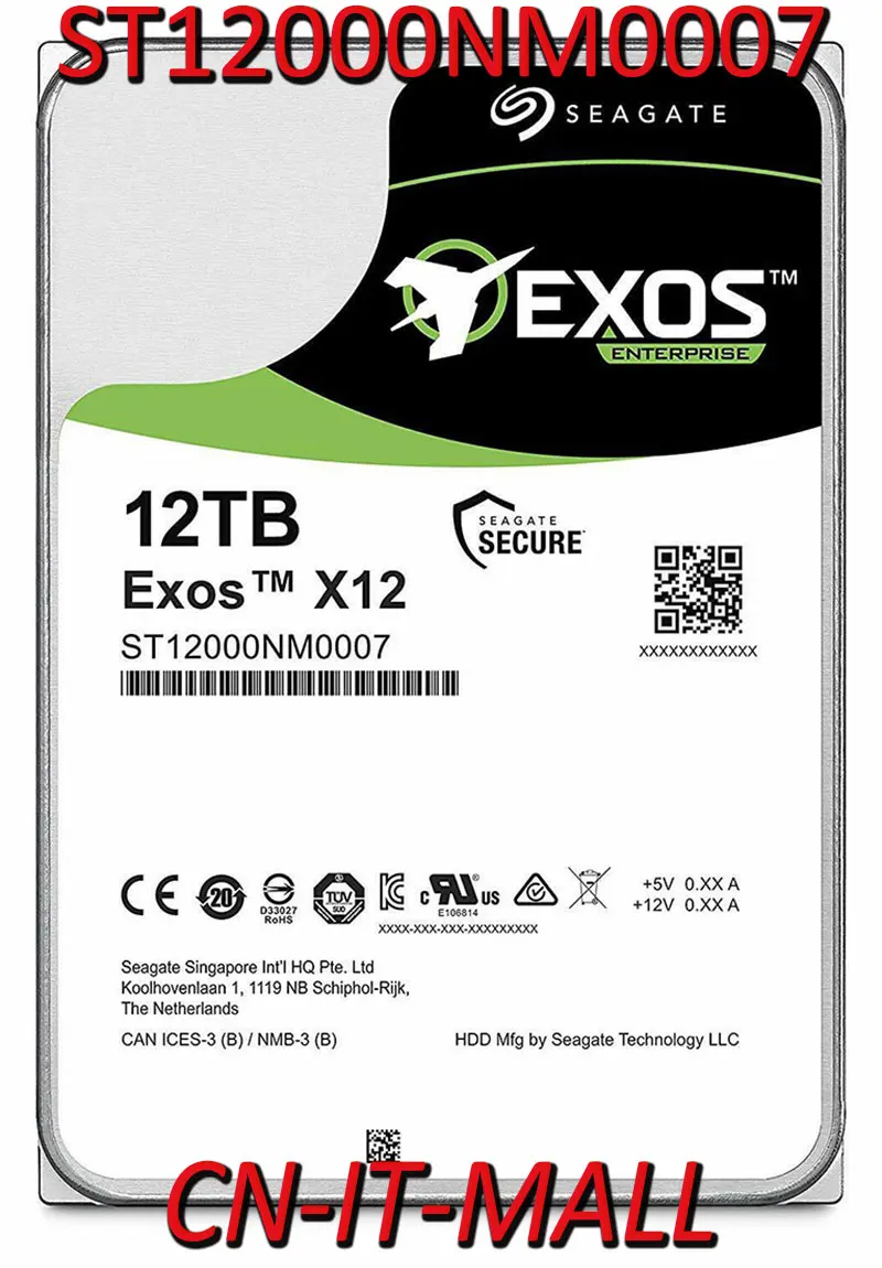 

Внутренний жесткий диск Seagate EXOS ST12000NM001G ST12000NM0007 ST12000NM0008, 12 ТБ, 7200 об/мин, 256 Мб кэш-памяти, SATA 6 ГБ/сек., 3,5 дюйма