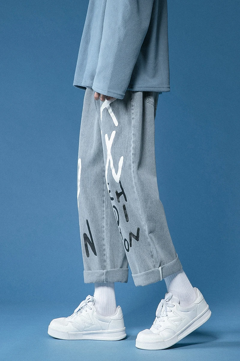 

Men's Fashion Brand Korean Style Trendy Ins Loose Cropped Straight-Leg Pants 2021new Casual Pants Spring