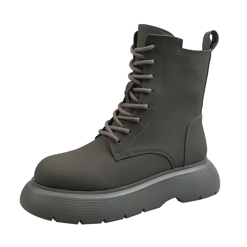 Autumn Boots Women's Shoes Women's Shoes Fashion Round Leather Ankle Boots 2021 New Winter Stretch Gray Boots Comfortable Boots