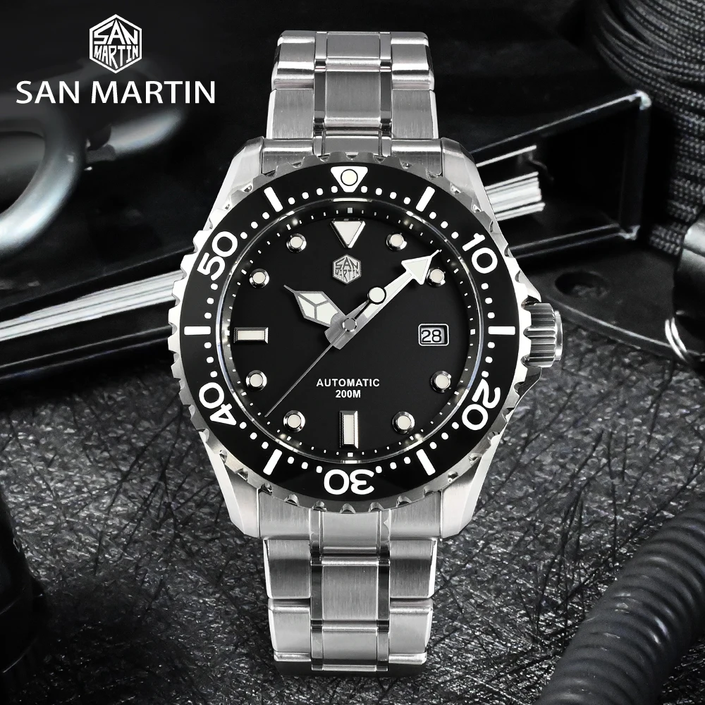 

San Martin Men Diver Watch PT5000/SW200 Movement Automatic Mechanical Watches 20Bar waterproof Lumed Sapphire crystal Date Watch