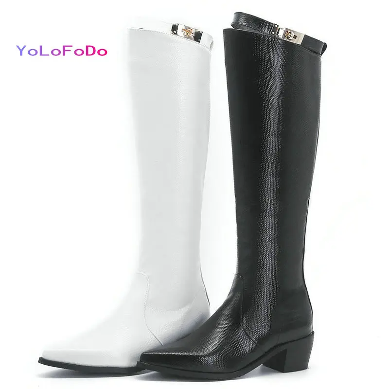 

2021 Autumn Winter Women Knee High Boots Comfortable Square Heel Pointed Toe Ladies Knight Boots PU Leather Size Zipper Boots