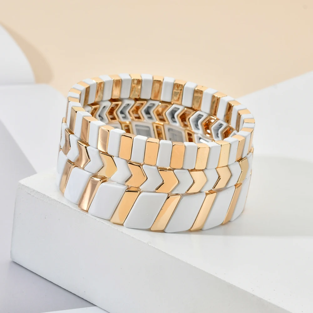 2022 New Summer Hot Gold Color Enamel Bracelet Tile Bohemian Stackable Stretch Bracelets For Women Jewelry Gifts | Украшения и