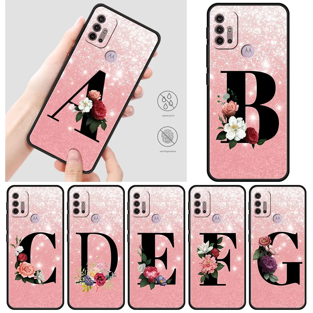 

Letter A B C Flowers Pink Cases For Motorola One Fusion G30 G9 Play G8 Power Lite E6s G Stylus Edge 20 Pro Black TPU Phone Shell