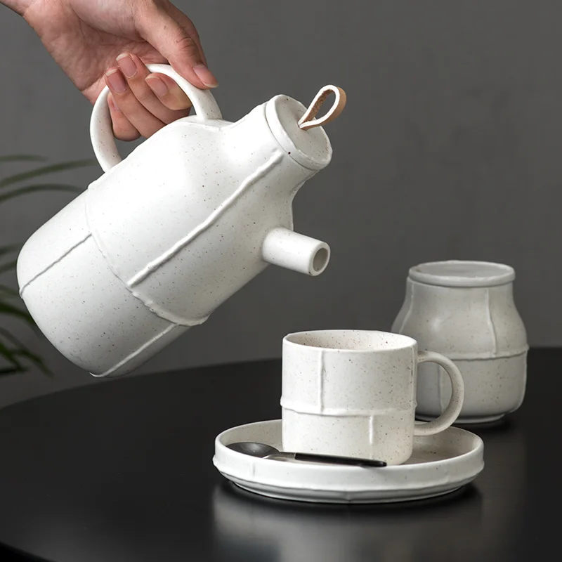 Simple ceramic teapot cold water bottle retro white set coffee afternoon tea cup mug milk can sugar bowl mx6221104
