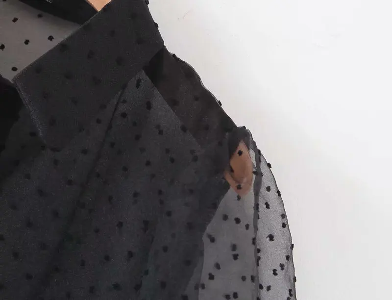 

2020 spring new European style lapel buttoned jacquard transparent loose shirt