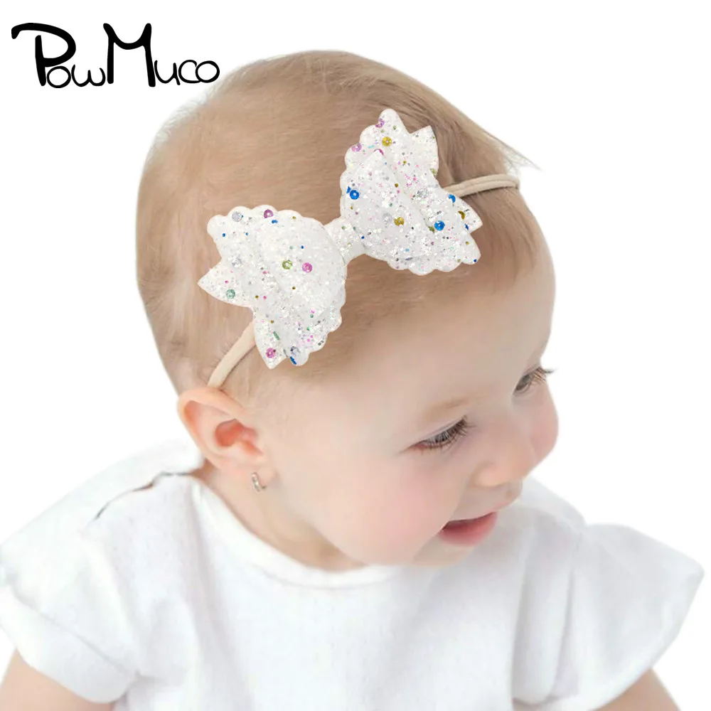

Powmuco 3pcs/lot Infant Glitter Sequins Dovetail Bows Elastic Hairband Handmade Bowknot Traceless Nylon Headband Baby Headwear