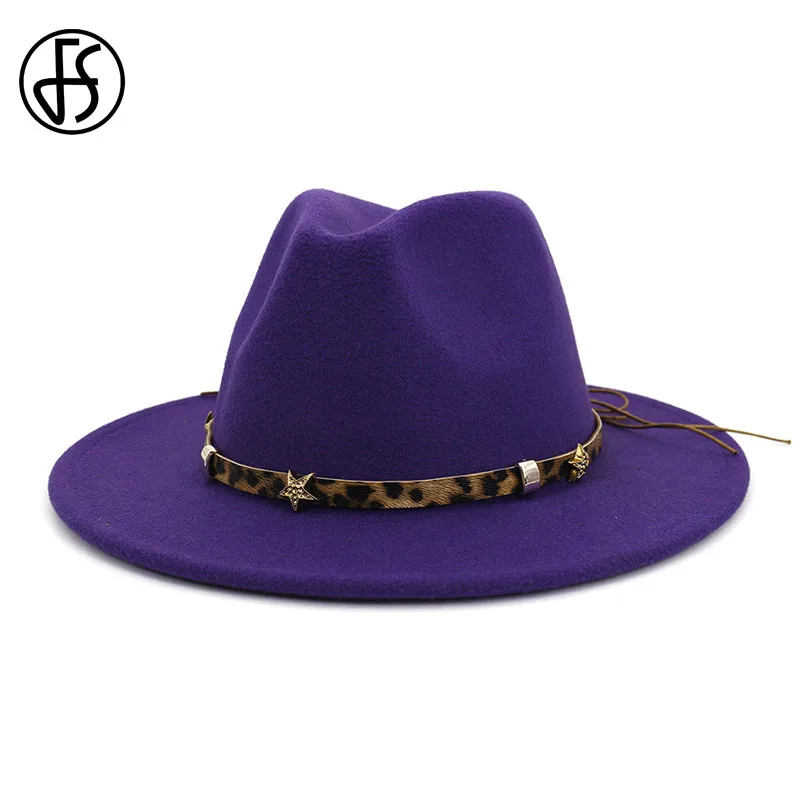 FS женская черная фетровая шляпа из шерсти с леопардовым принтом бантом на поясе