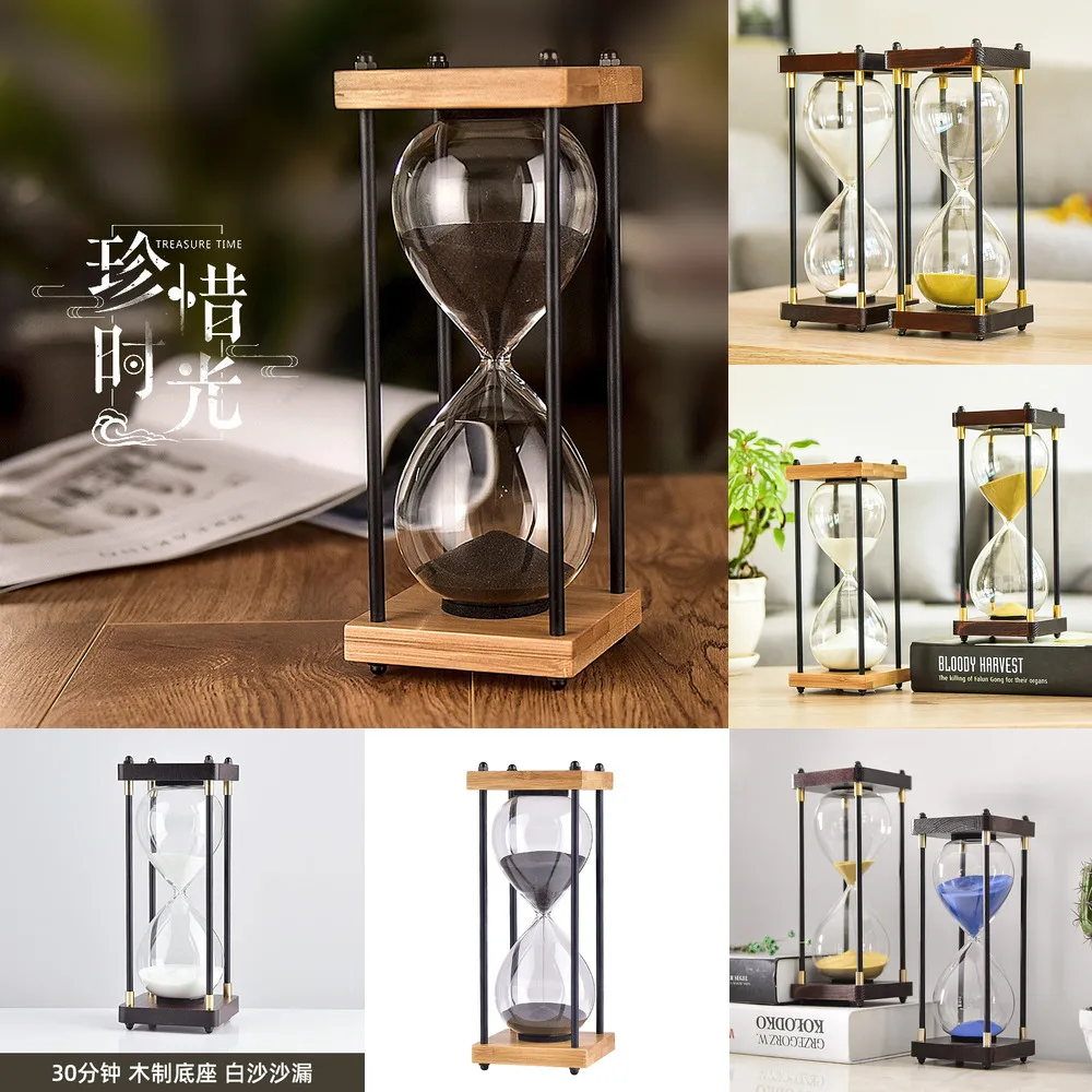Reloj de arena cuadrado con fondo de madera, cron&oacute;metro de 30 minutos, adornos para el hogar, medidor de hora de cocina, azul-0