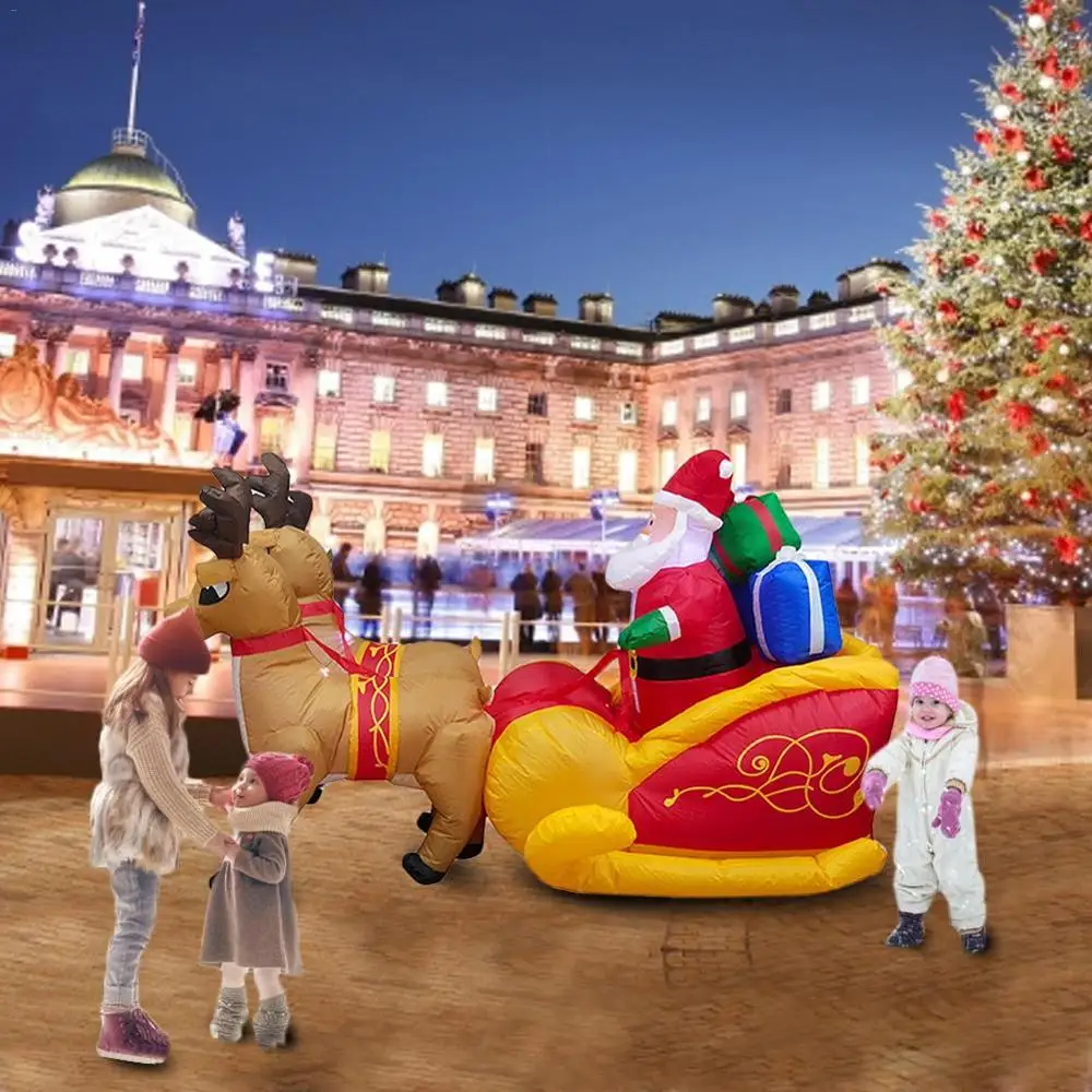 

LED light Santa Claus Christmas Elk Sleigh inflatable Christmas Reindeer sled Backyard Mall Shopping Decoration party props