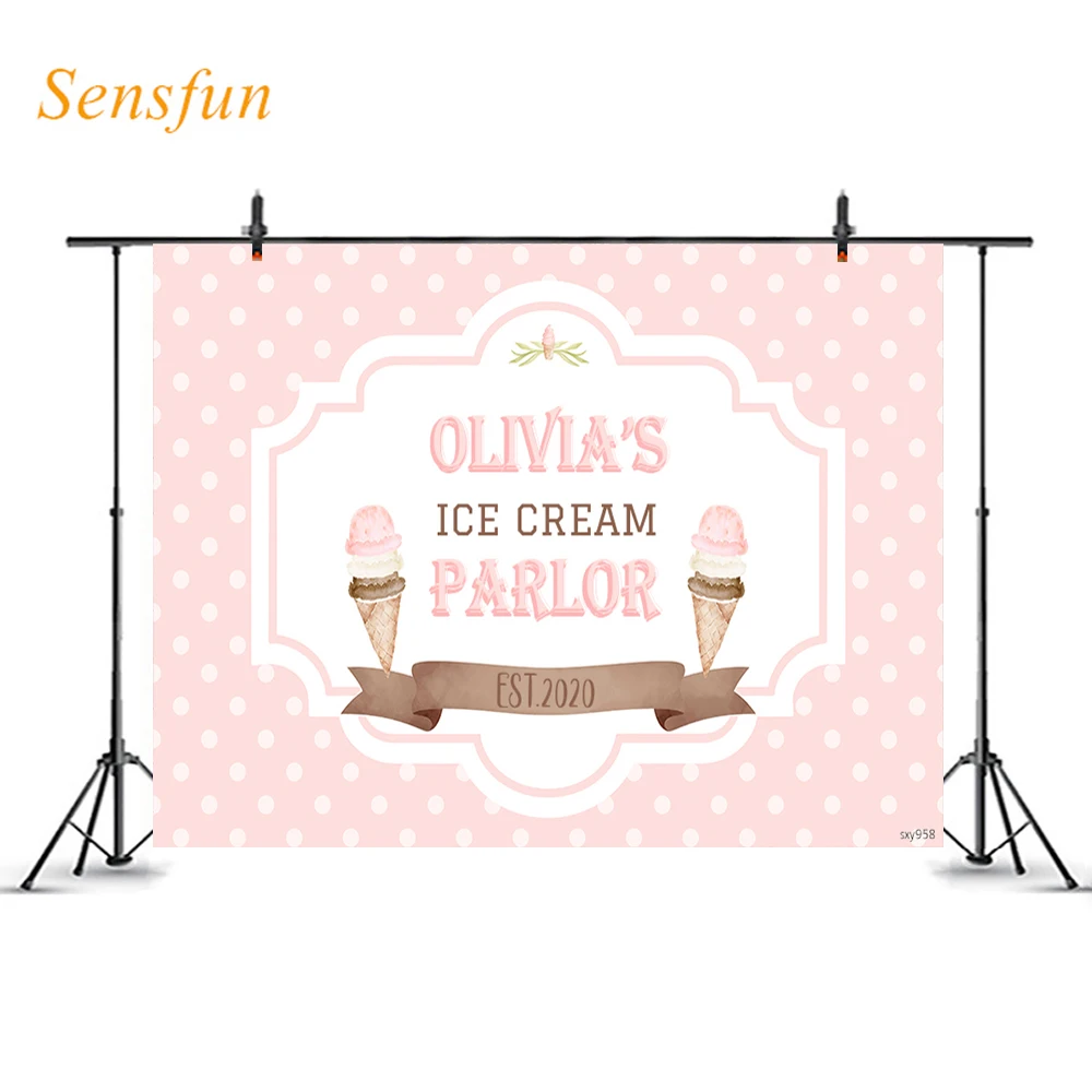 

LEVOO Custom Backdrop Ice Cream Parlor Birthday Polka Dots Photography Background Photo Studio Photo Backdrop Photocall Vinyl