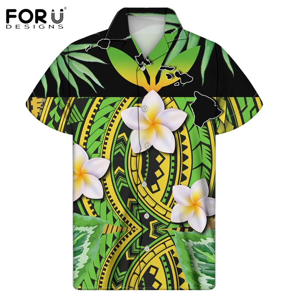 

FORUDESIGNS Hawaiian Stand Shirts Tops Male Summer Soft Breath Aloha Casual Short Sleeved Button Down Fast Drying Blouse Tops