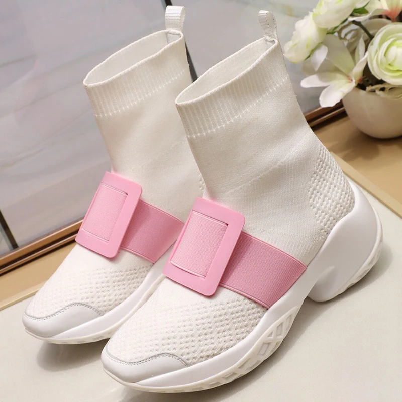 Высокие зимние вязаные ботинки 2019 г. Высококачественные кроссовки на платформе