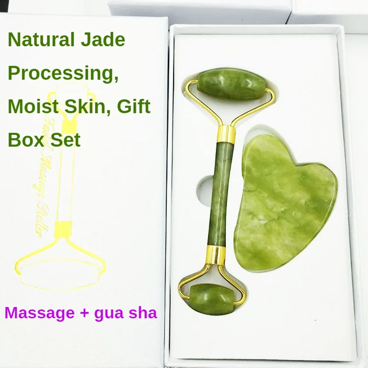 

2pc Jade beauty instrument double-headed roller beauty facial and body scraping massager gift box slimming skin care enhancement
