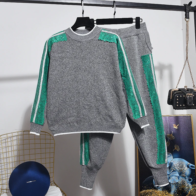 Трикотажный спортивный костюм женский комплект 2 шт. зимний контрастный цвет