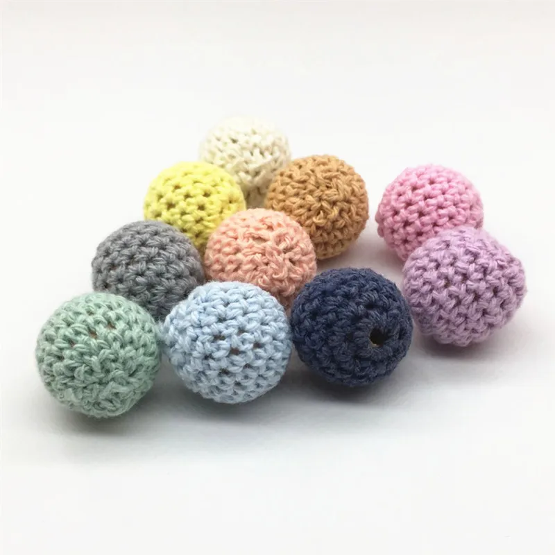 Chenkai-Cuentas redondas de ganchillo de 20mm, bolas de cuentas de madera para decoraci&oacute;n DIY, mordedor de madera para beb&eacute;, joyer&iacute;a, collar, pulsera, juguete, 10 Uds.-0