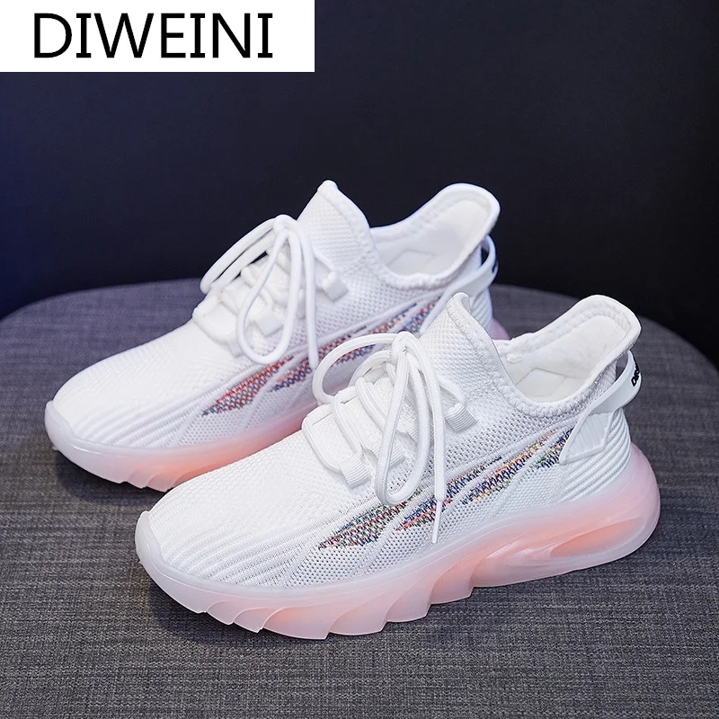 

2021 Fashion Women's Shoes Spring Mesh Breathable Platform Shoes Woman Sneakers Color Matching Comfortable Lace-up Casual Shoes