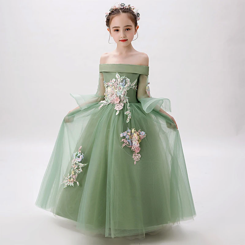 Flower First Communion Lace Princess Girl Dress Baby Wedding Evening Long Elegant Party Costume Kids For Girls | Свадьбы и торжества