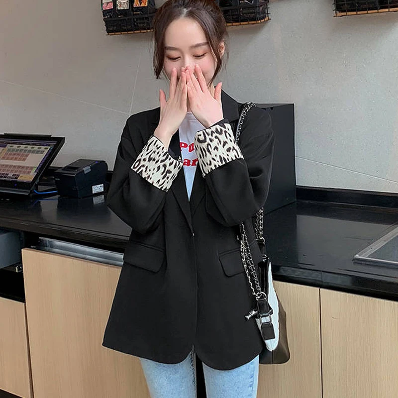

Bella Philosophy 2020 Women Spring Simple Leopard jackets Female Solid Notch Collar Blazer Office Lady Elegant Coat Outerwear