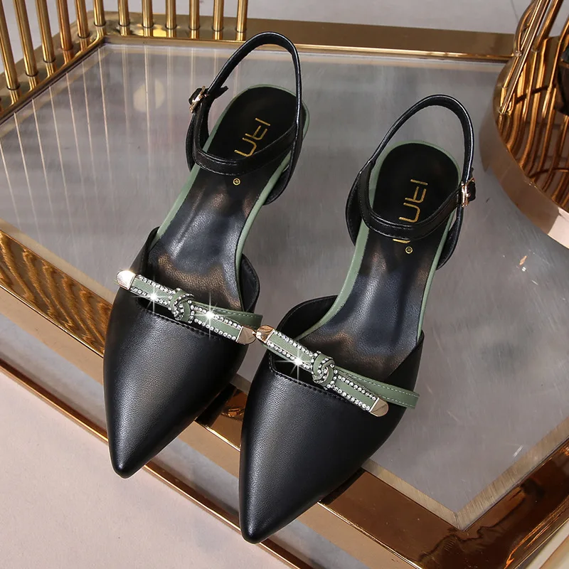 

Pointed Heel Sandals Comfort Shoes for Women Med Shallow Mouth Suit Female Beige All-Match Large Size 2021 Medium Stiletto Black