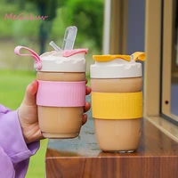 1pc 400ml concise high quality glass travel cup outdoor cold juice milk sports water bottle fashion portable rope water cup