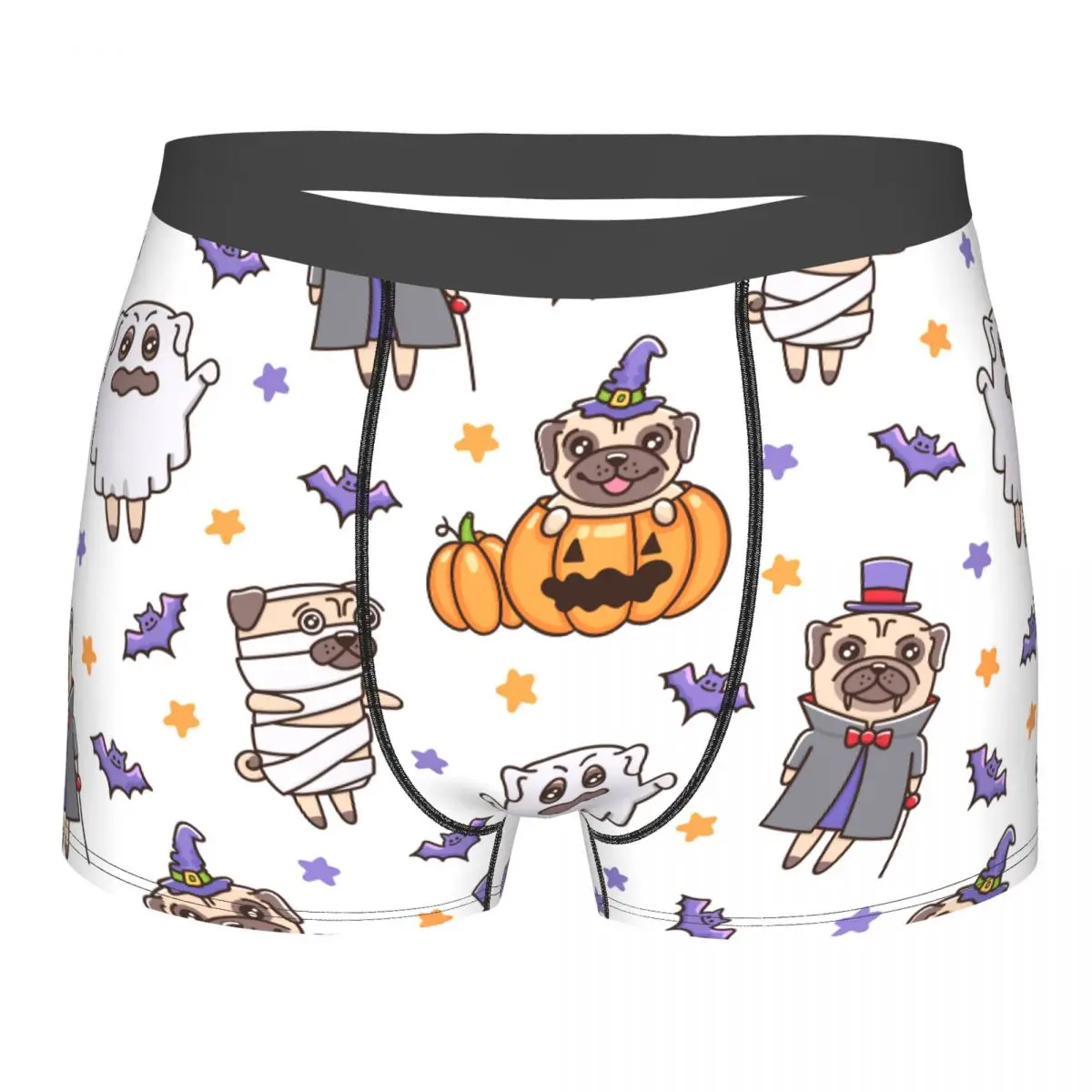 

Halloween Pumpkin Pug Dog Underwear Funny Breathable Hot Customs Trunk Polyester Sublimation Teen Boxer Brief