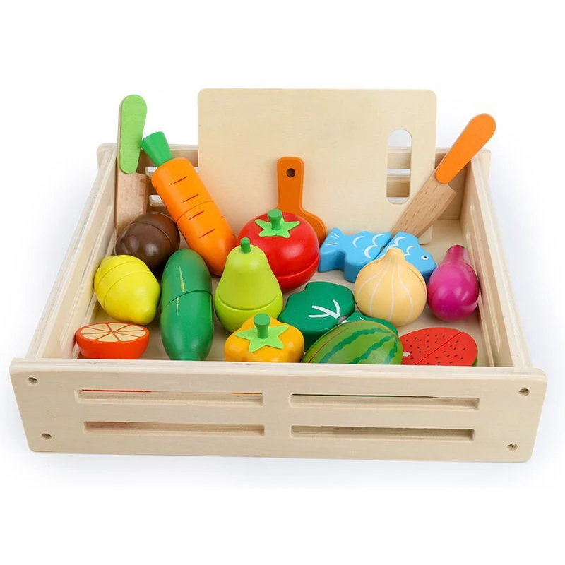 

NEW Kitchen Toys Wooden Pretend Toy Cutting Large Fruit Vegetable Miniature Food Girls Kitchen Set Baby Early Educational Toys