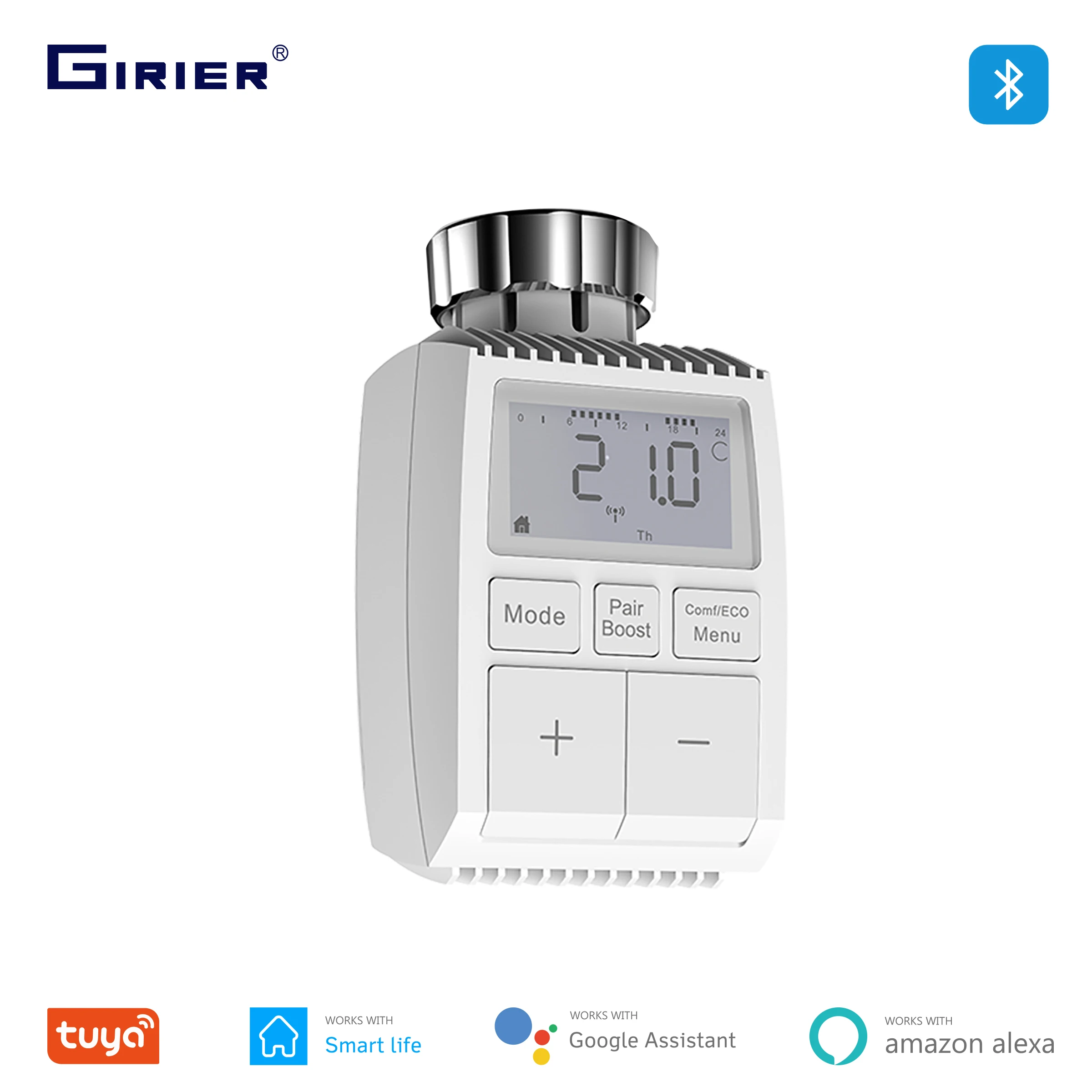 

Tuya Bluetooth Smart TRV, Temperature Controller Thermostat Radiator Valve for Water Floor Heating, Works with Alexa Goolge Home