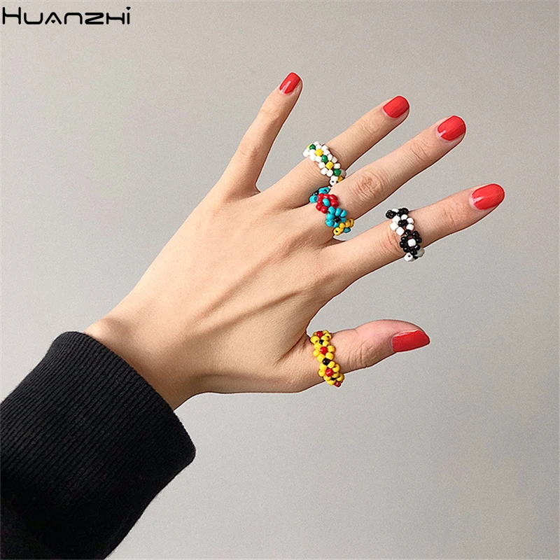 HUANZHI 2020 новые корейские цветные бусы из смолы с цветочным эластичным плетением