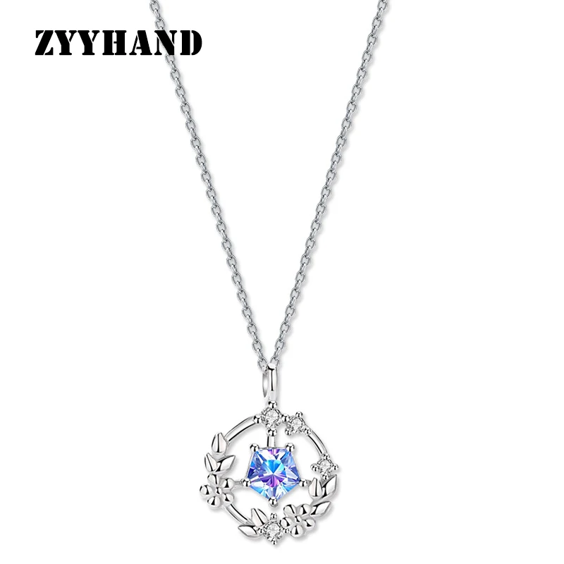 

Platinum-Plated Clean Stone Women Necklace Girl Pentacle Colorful Zircon Cross Chain Lady Romantic Wedding Jewellery