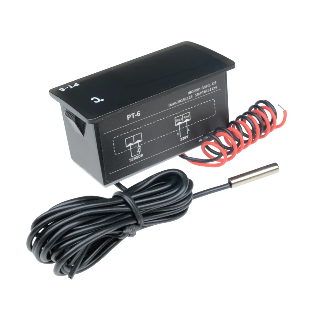 

PT-6 DC 12V/AC 220V внутренний наружный измеритель температуры цифровой автомобильный термометр Монитор Автомобильный термометр с датчиком NTC