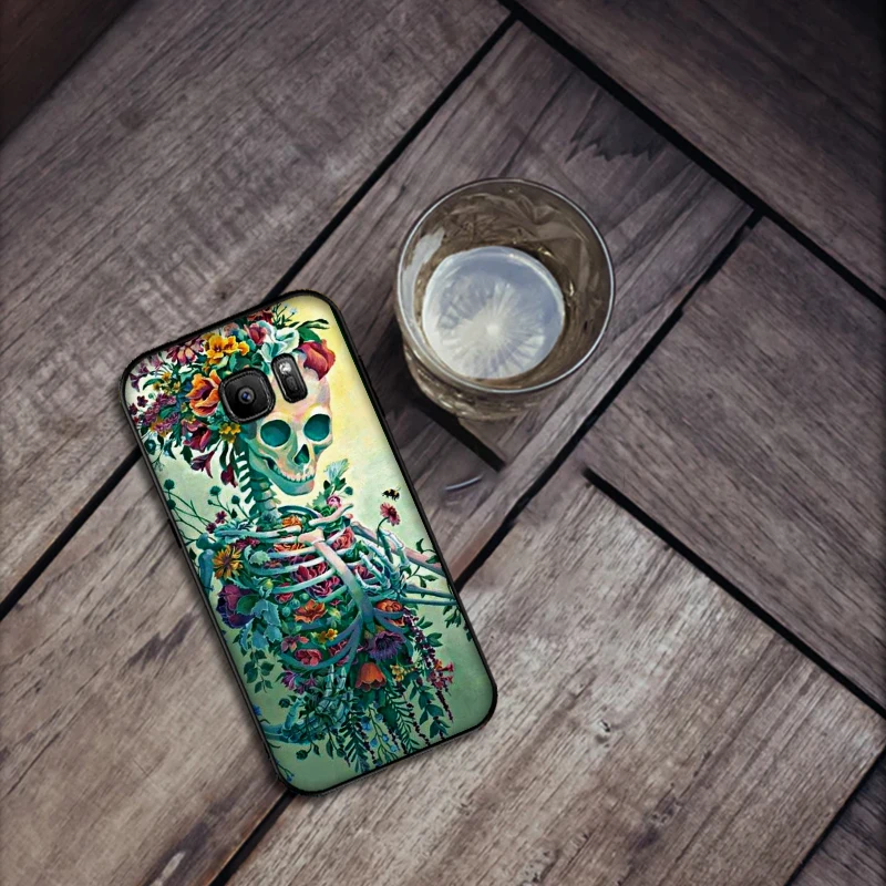 Розы череп Мягкий силиконовый чехол для телефона samsung S6 S7 край S8 S9 S10 PLUS NOTE 8 9 M10 20 30