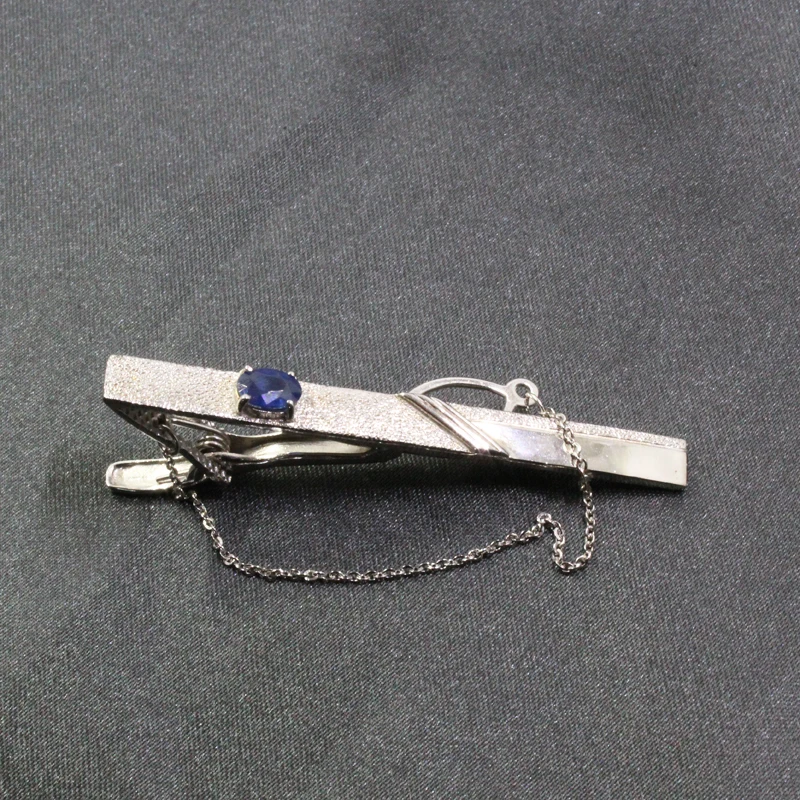 Женский зажим для галстука с натуральным сапфиром серебро 925 пробы ежедневного