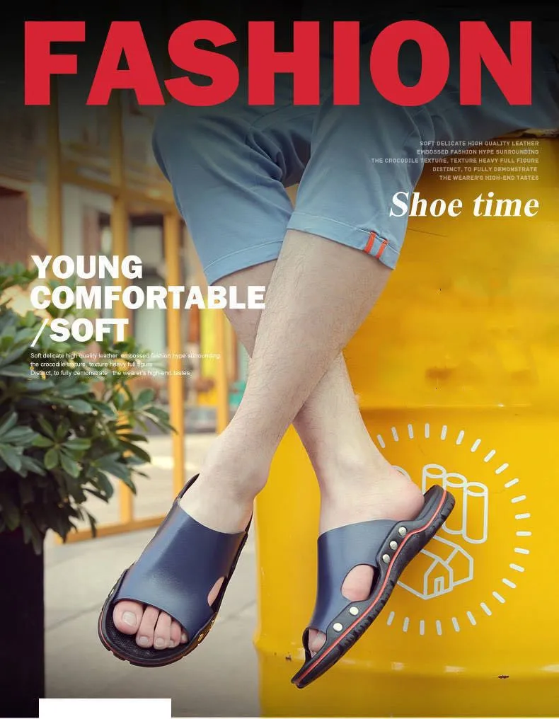 

Fashion Trend Men's Sandals And Slippers 2021 New Summer Beach Shoes Soft Bottom Casual Non-Slip Slippers Leather Slippers