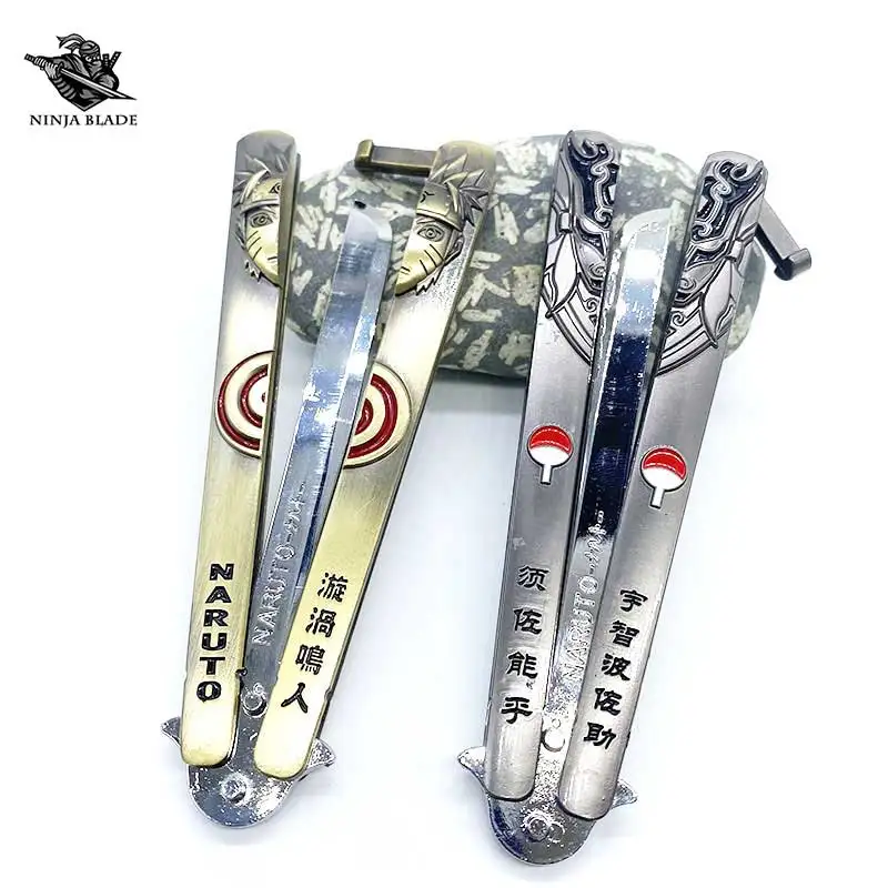 Uzumaki Narutoo Balisong модель Uchiha Sasuke Susanoo тупой нож-бабочка металлический тренажер для