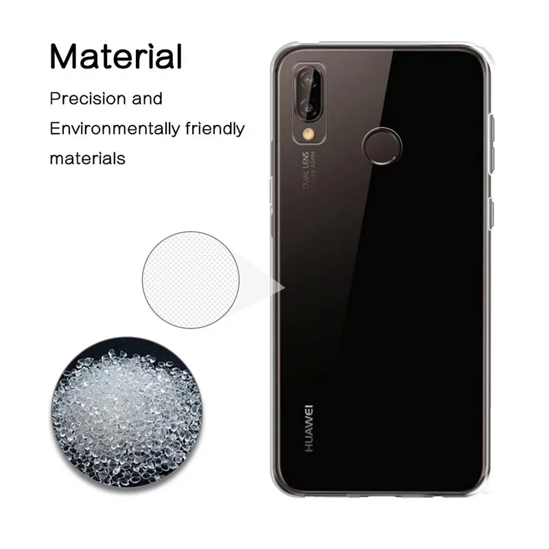 Прозрачная задняя крышка для мобильного телефона Huawei P20 Lite 2018/2019 чехол мягкий TPU