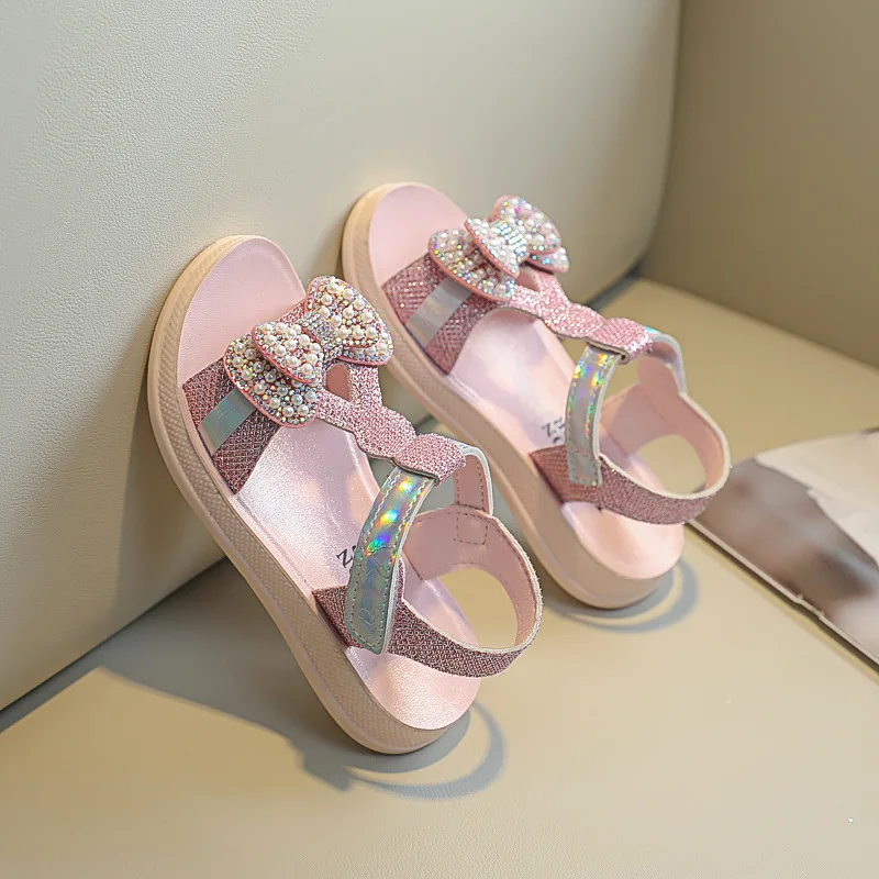 

Princess Fashion Bead Bow Children'S Beach Sandals 2021 Girl Summer Sandals For Kids School Shoes 3 4 5 6 7 8 9 10 11 12 Years