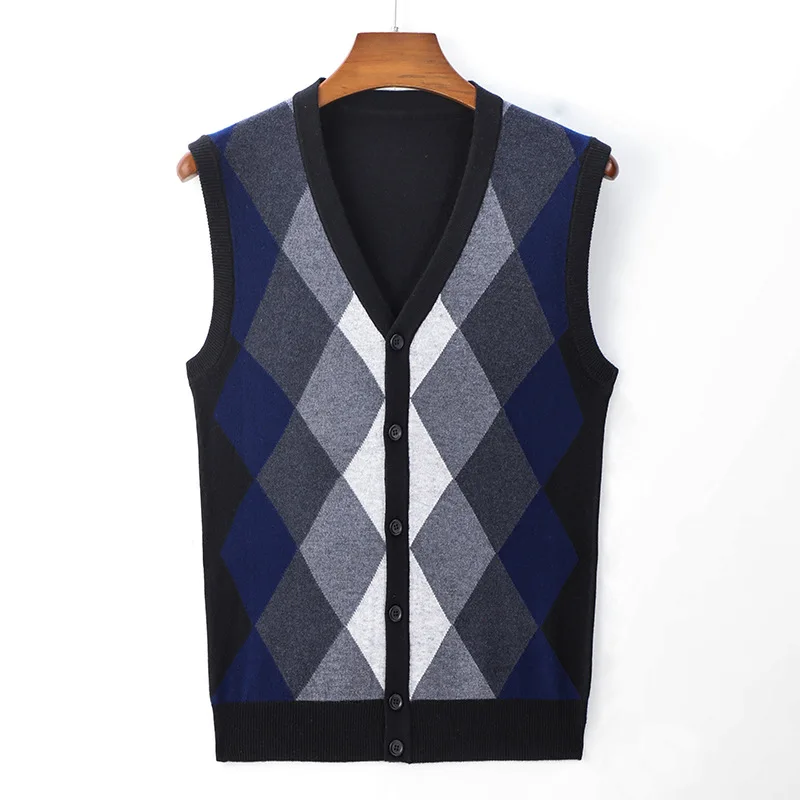 

Autumn and winter V-neck vest men's solid color sleeveless sweater cashmere cantilevered sweater RUNNING VEST