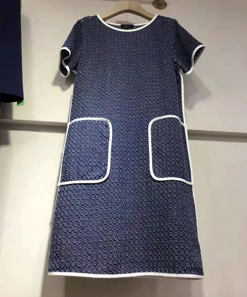 

Denim High Quality Dress 2021 Spring Summer Jeans Dress Women O-Neck Destroy Washed Short Sleeve Casual Blue Dress Clothing Lady