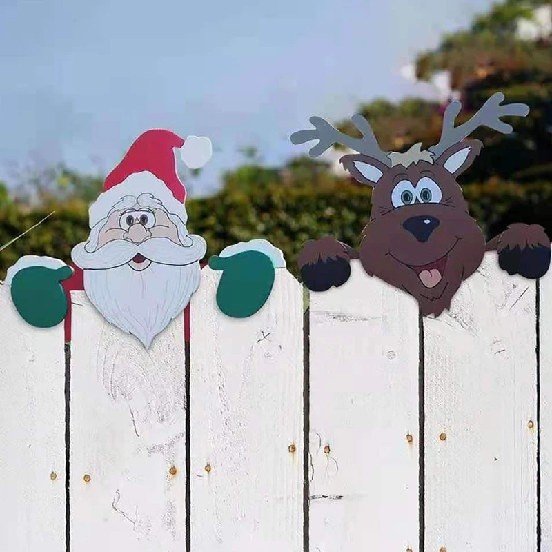 

Рождественская тема, забор, садовый верх, украшения из полипропилена, Санта-Клаус, лось, украшения для газона, сада, украшения, рождественски...