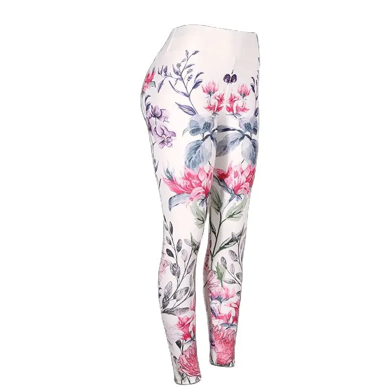 Колготки для йоги с цветочным принтом спортивные женские штаны фитнеса и бега