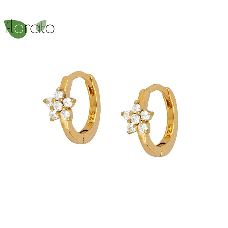 

925 Silver Ear Buckle White Purple Crystal Huggies Small Hoop Earrings Skinny Classic Charming CZ Flower Earrings Thin Hoop Gift