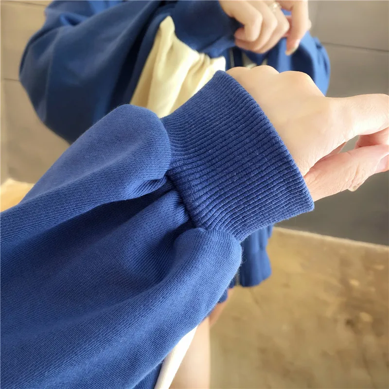 

Spring Long Sleeve Hooded Casual Hoodie 2020 New Fashion Patchwork Zipper Jacket Tops Large Size Women's Sweatshirt Coat Y61
