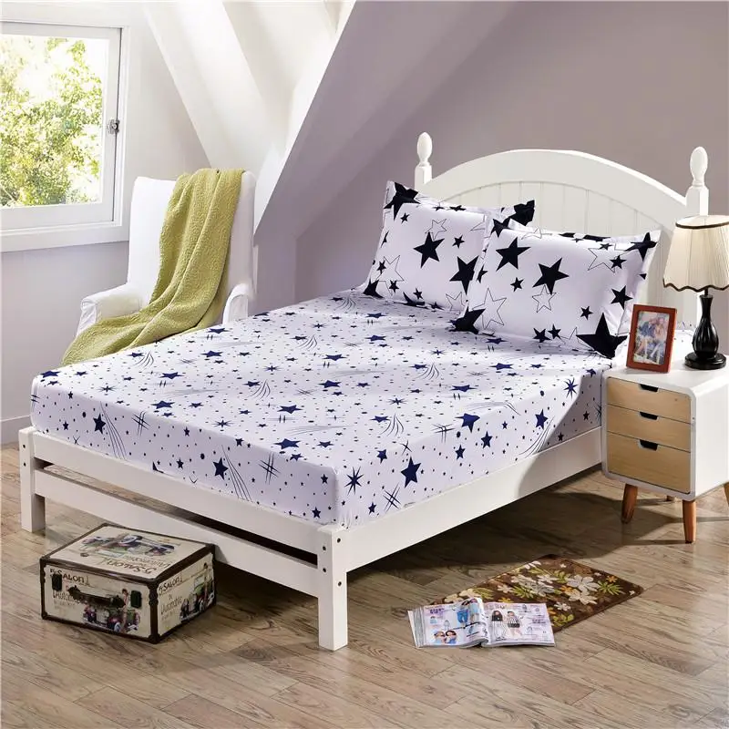 50 Fitted Sheet With Pillowcase Twin Double King Size Bed with Elastic Grey Color Geometric Sets53 | Дом и сад
