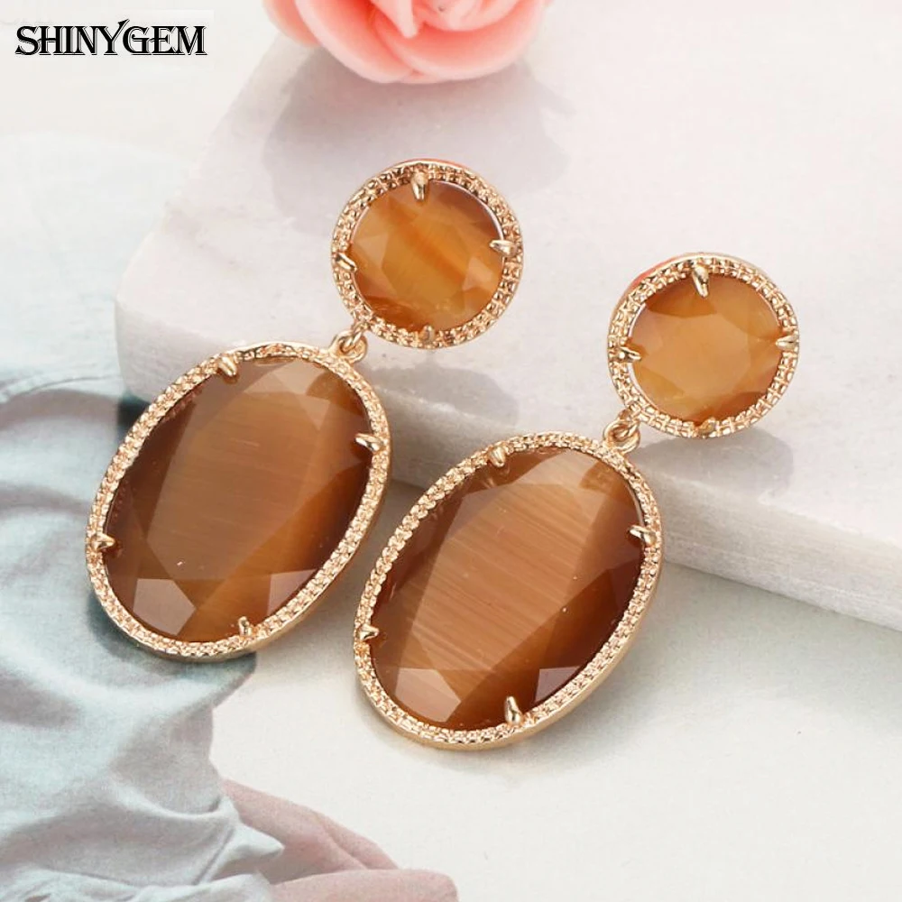 Женские серьги подвески в форме капель кошачий глаз ShinyGem граненые большие стразы